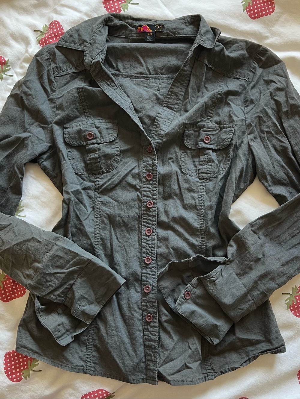 Forever 21 Olive Green Button-Up Shirt with Cargo Detail